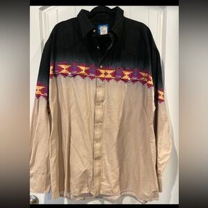 Vintage Wrangler Aztec/ Southwest Pearl snap western shirt. Mens Size 2XT